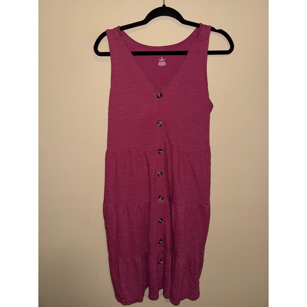 Sonoma Boho Cotton Magenta Pink Texture Button Front Tier Midi Dress S Casual